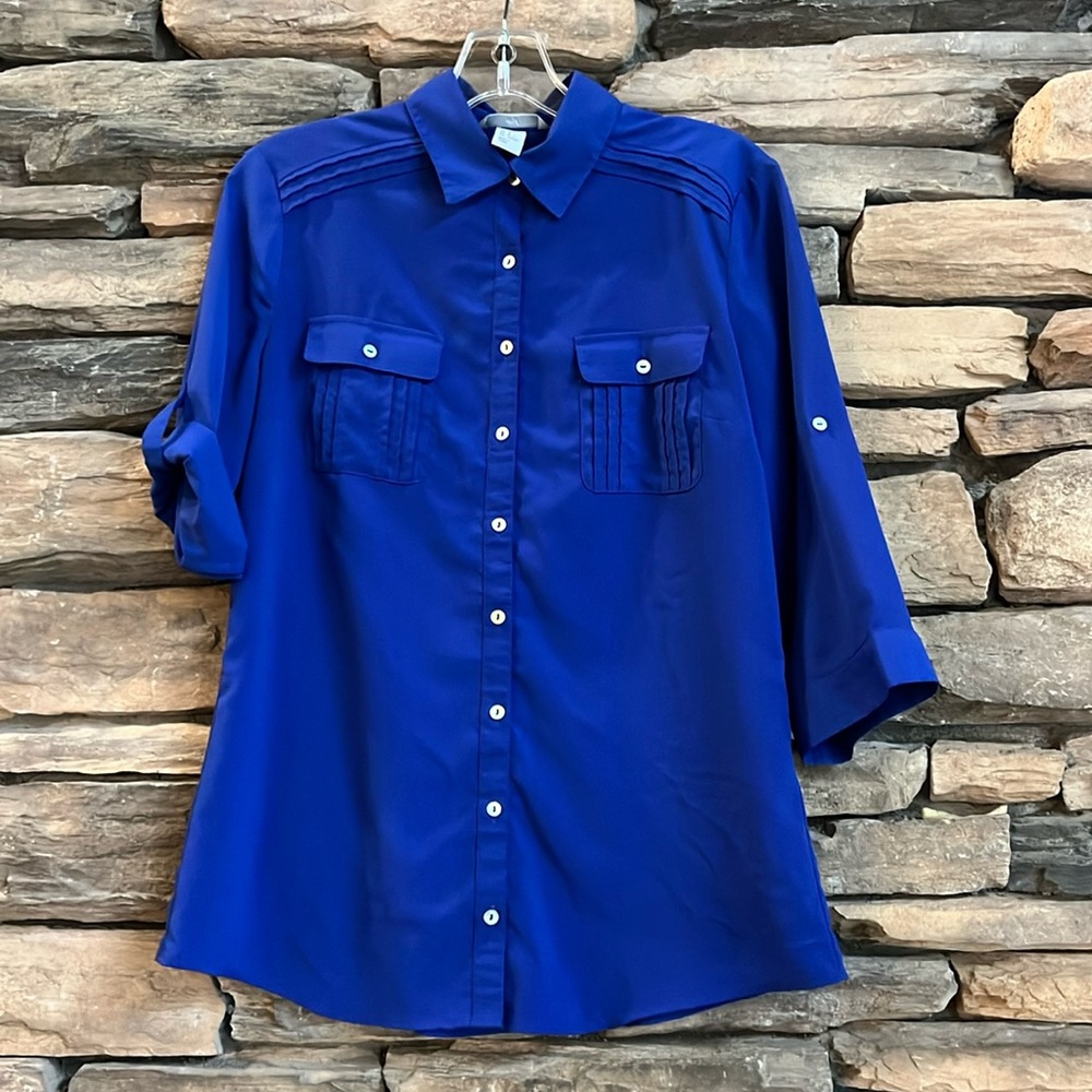 H&M Blue Button Up Blouse Size 8